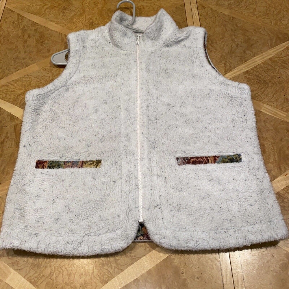 Vintage Orvis Sherpa Fleece Tapestry Trimmed Full Zip Vest Size Large - Picture 10 of 16